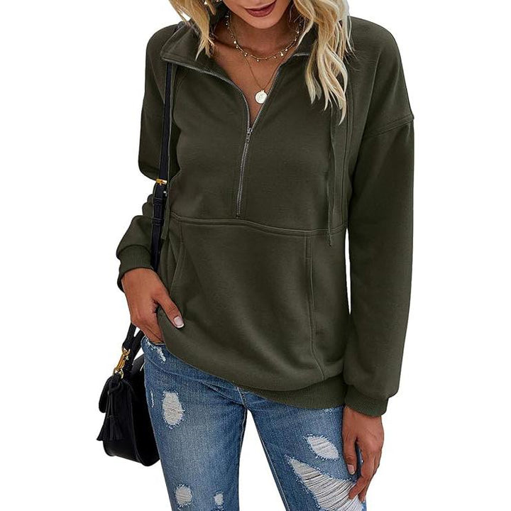 ANNIET - Lapel Zip-Up Sweatshirt for Women