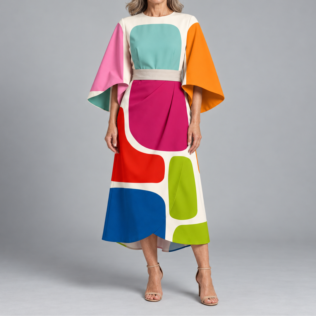 Bronwyn | Wide Sleeve Printed Midi Dress