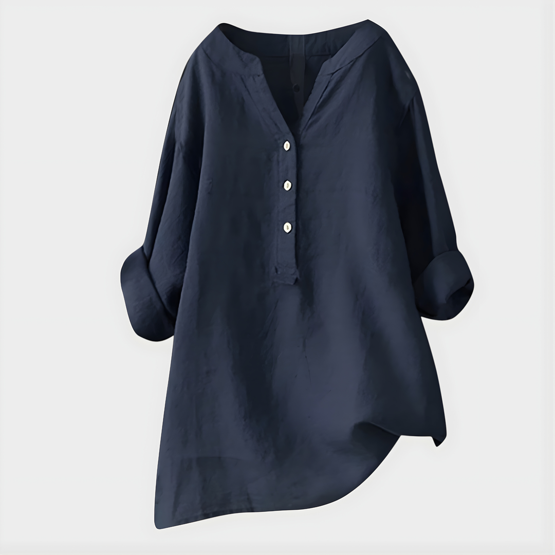 Verity | Cotton-Linen V-Neck Blouse