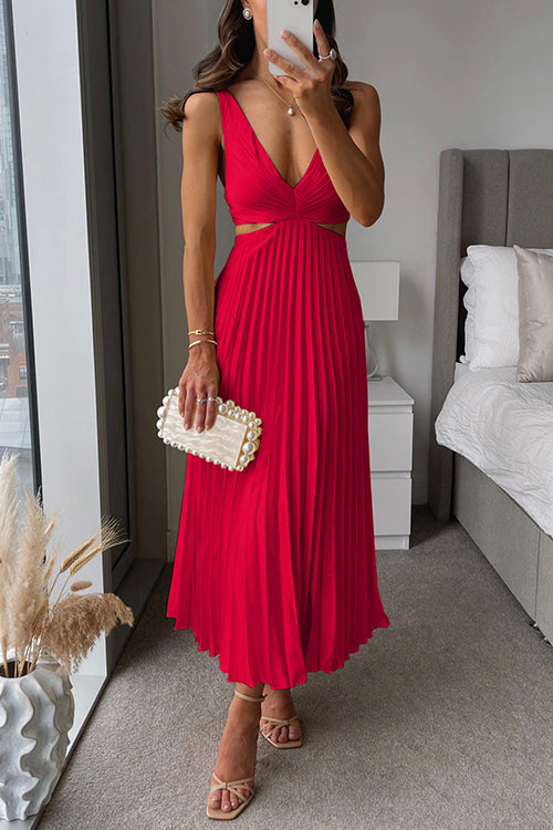 Giselle | Pleated Cutout Waist Midi Dress