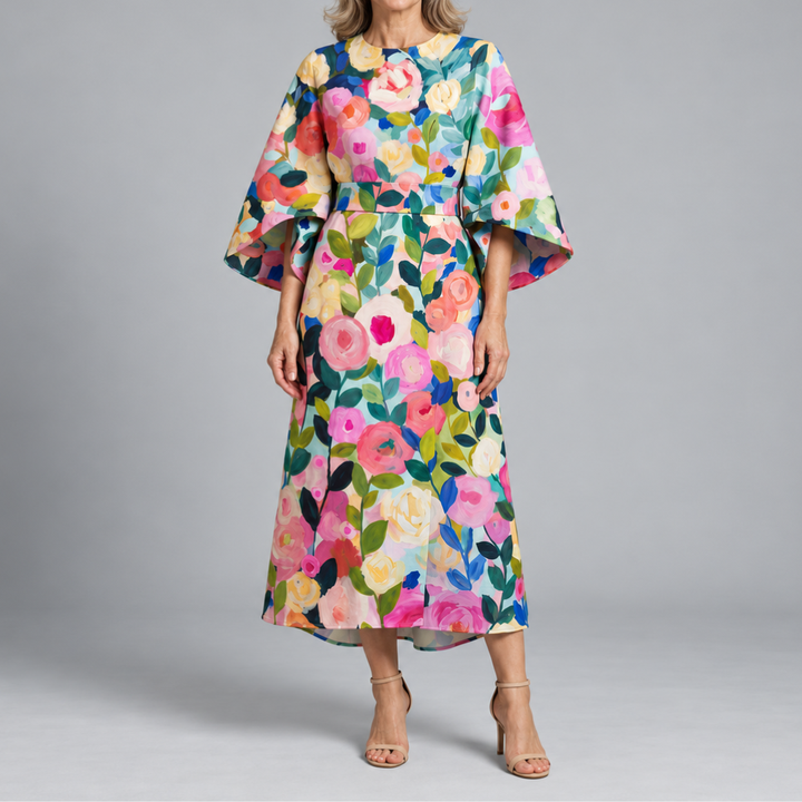 Bronwyn | Wide Sleeve Printed Midi Dress
