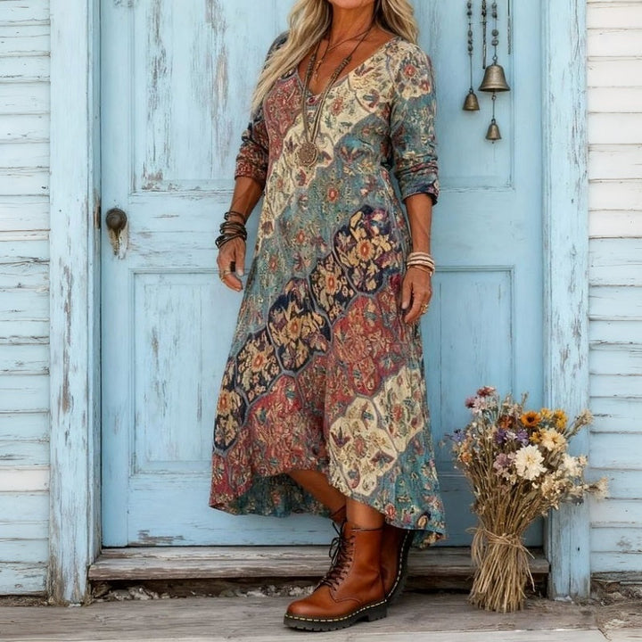 Lydia | Patchwork Print Long-Sleeve Maxi Dress