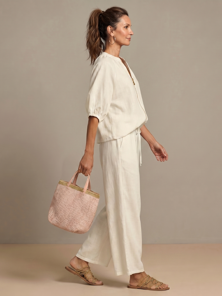 Natalia | Top Blouson with Zip and Wide Leg Pants