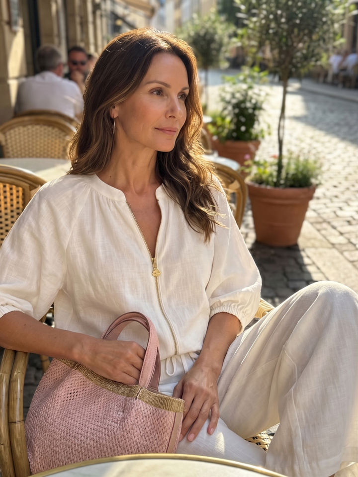 Natalia | Top Blouson with Zip and Wide Leg Pants