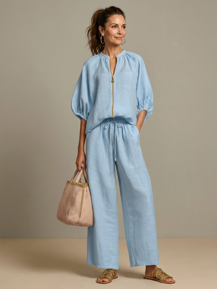Natalia | Top Blouson with Zip and Wide Leg Pants