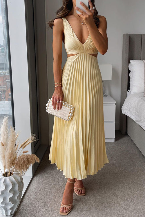 Giselle | Pleated Cutout Waist Midi Dress