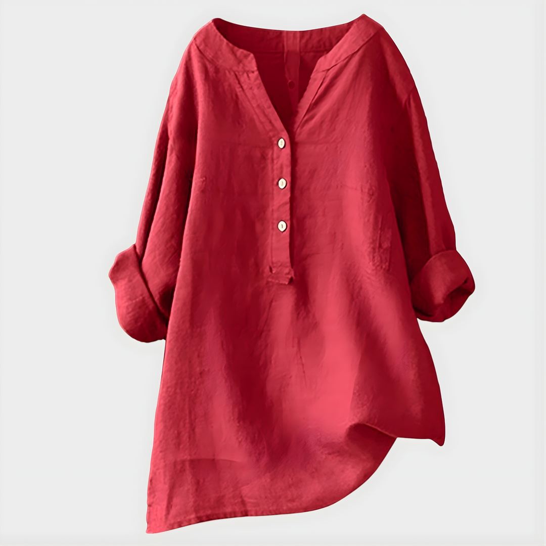 Verity | Cotton-Linen V-Neck Blouse