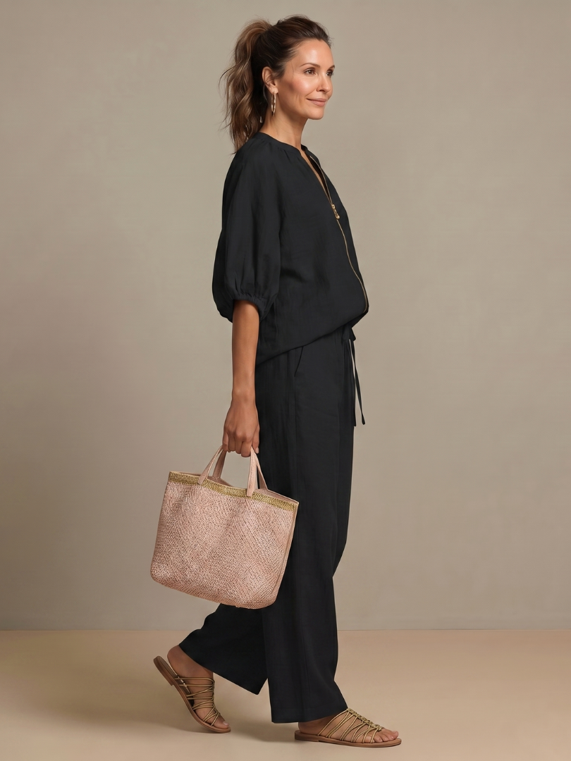 Natalia | Top Blouson with Zip and Wide Leg Pants