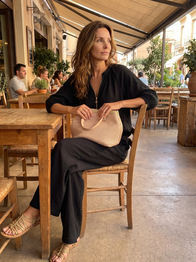 Natalia | Top Blouson with Zip and Wide Leg Pants