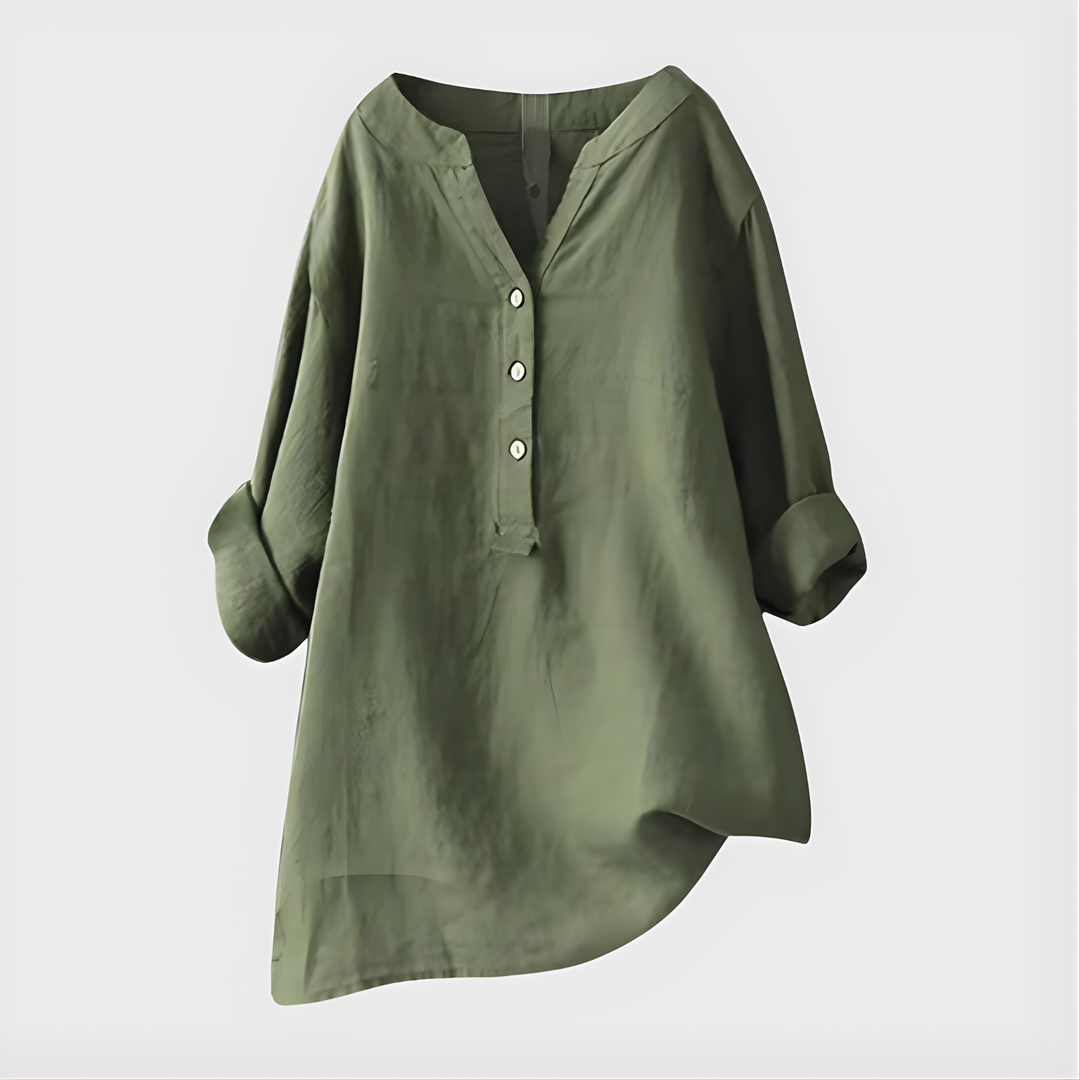 Verity | Cotton-Linen V-Neck Blouse