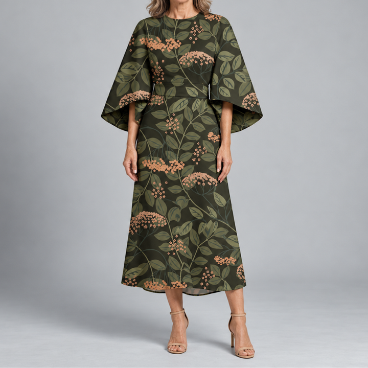 Bronwyn | Wide Sleeve Printed Midi Dress