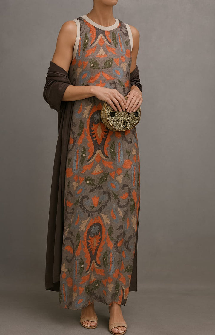 Élina | Printed Maxi Dress & Matching Cardigan Set