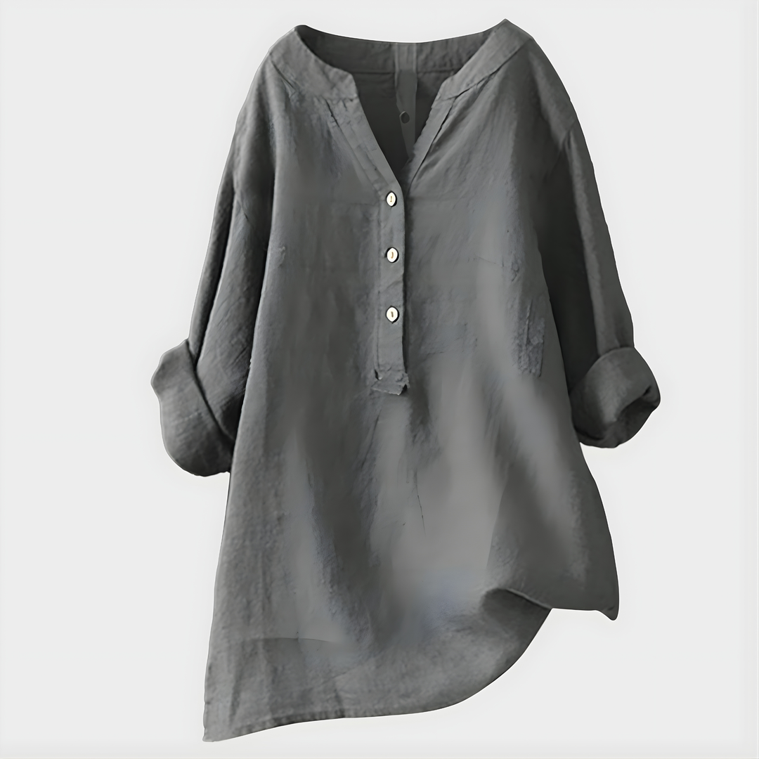 Verity | Cotton-Linen V-Neck Blouse
