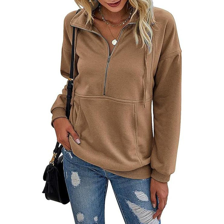 ANNIET - Lapel Zip-Up Sweatshirt for Women