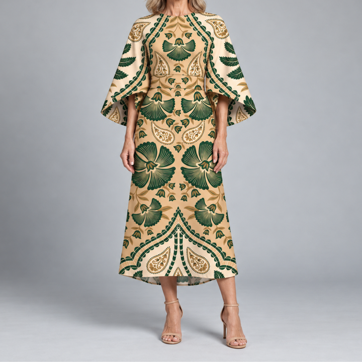 Bronwyn | Wide Sleeve Printed Midi Dress