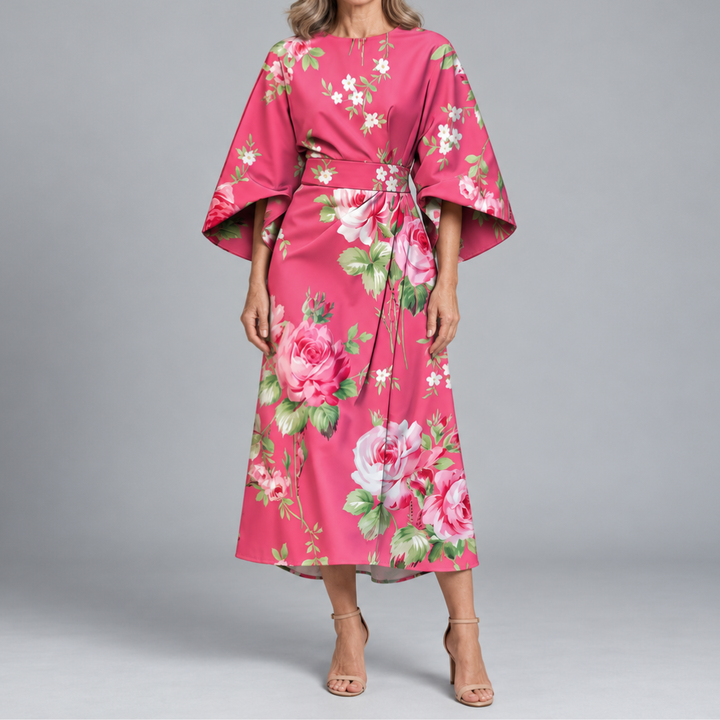 Bronwyn | Wide Sleeve Printed Midi Dress