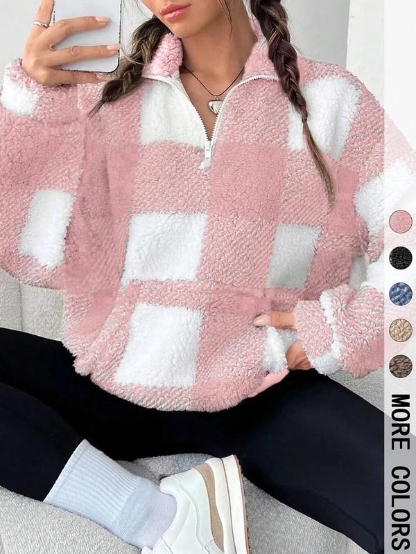SAVANNAHT - Plaid Print Half Zip Sweatshirt