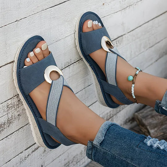 Sylvie | Gold Ring Cross Strap Sandals