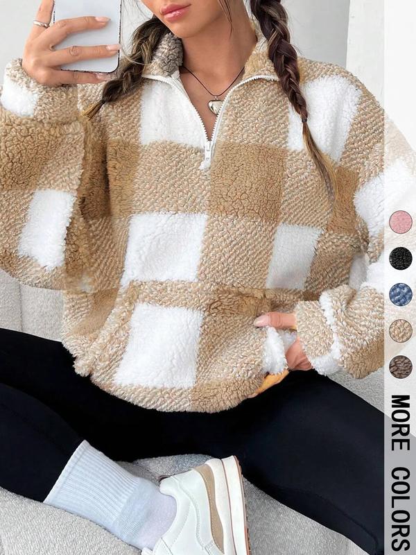 SAVANNAHT - Plaid Print Half Zip Sweatshirt