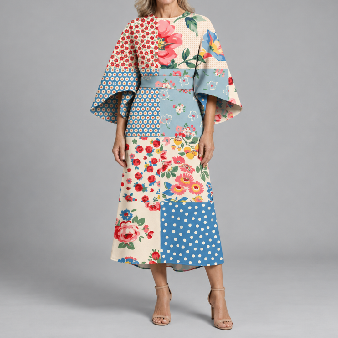 Bronwyn | Wide Sleeve Printed Midi Dress