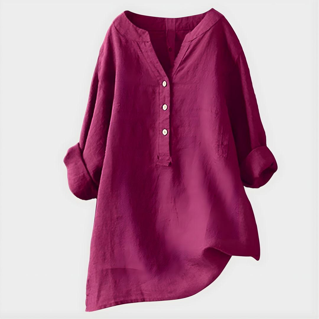 Verity | Cotton-Linen V-Neck Blouse