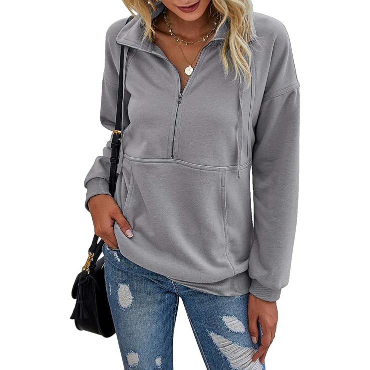 ANNIET - Lapel Zip-Up Sweatshirt for Women
