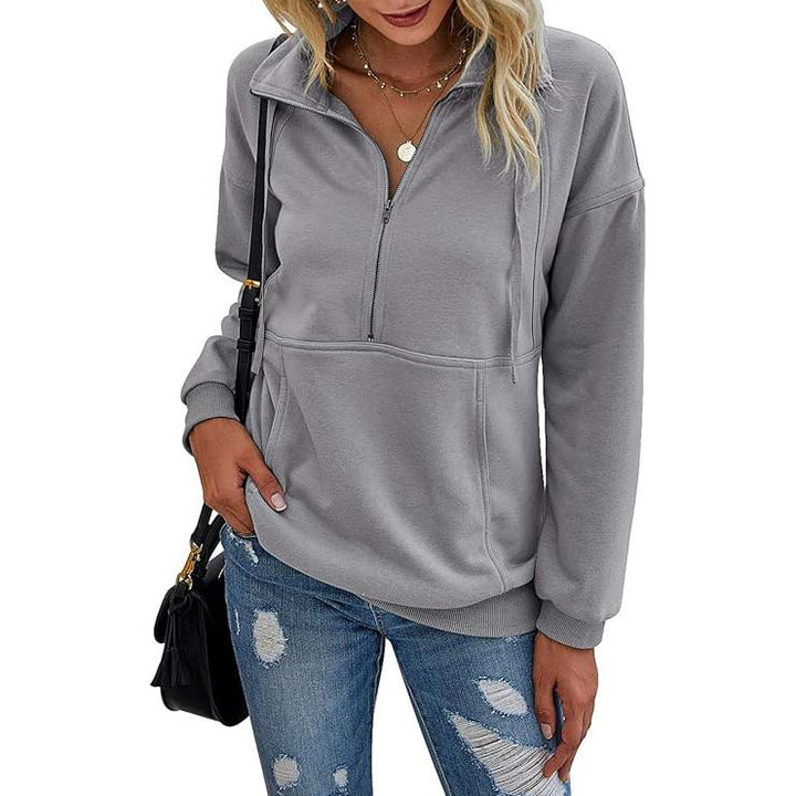 ANNIET - Lapel Zip-Up Sweatshirt for Women