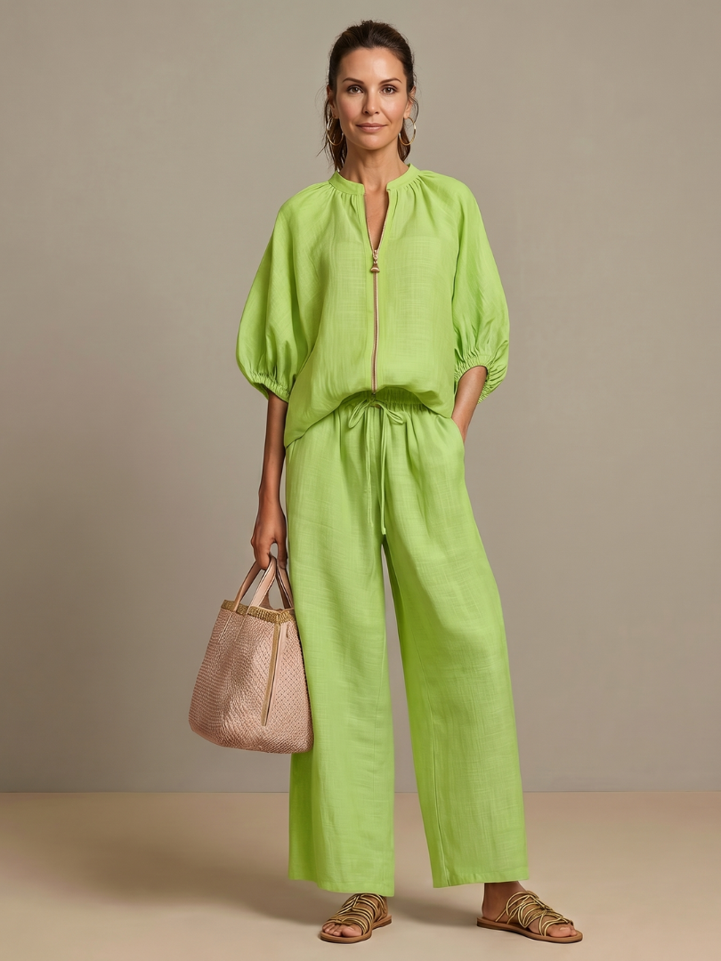 Natalia | Top Blouson with Zip and Wide Leg Pants