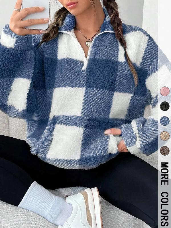 SAVANNAHT - Plaid Print Half Zip Sweatshirt