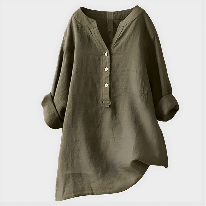 Verity | Cotton-Linen V-Neck Blouse