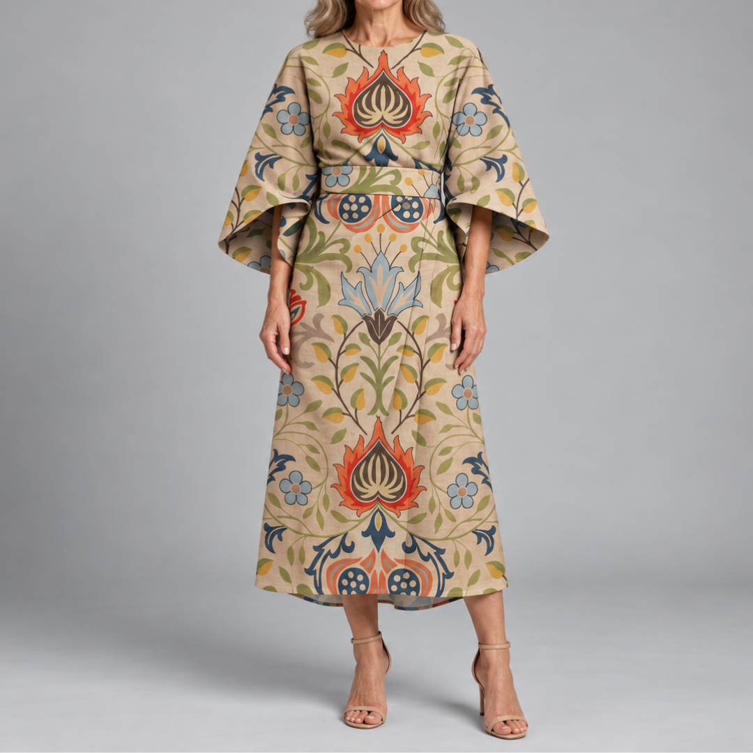 Bronwyn | Wide Sleeve Printed Midi Dress
