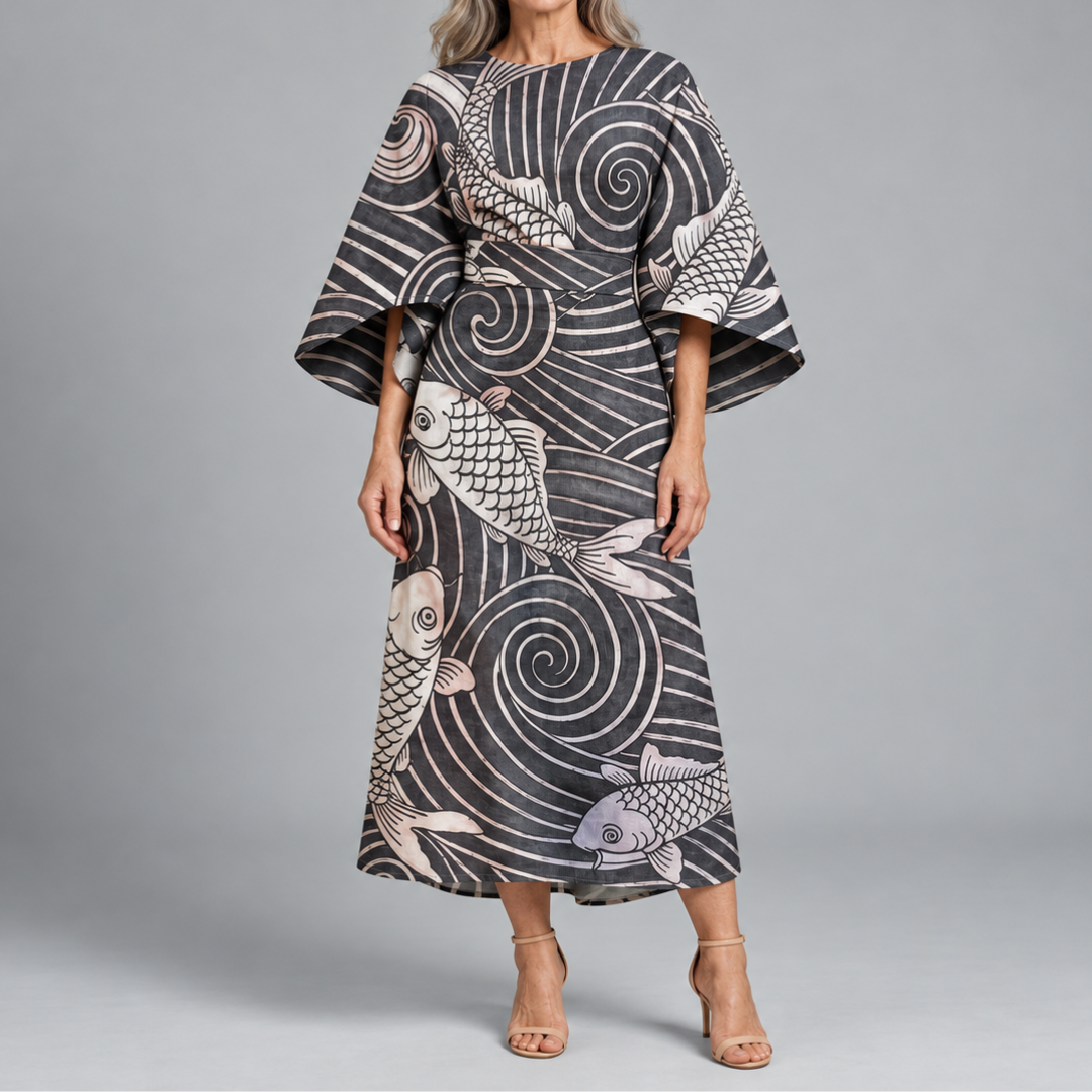 Bronwyn | Wide Sleeve Printed Midi Dress