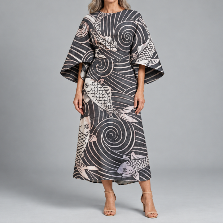 Bronwyn | Wide Sleeve Printed Midi Dress