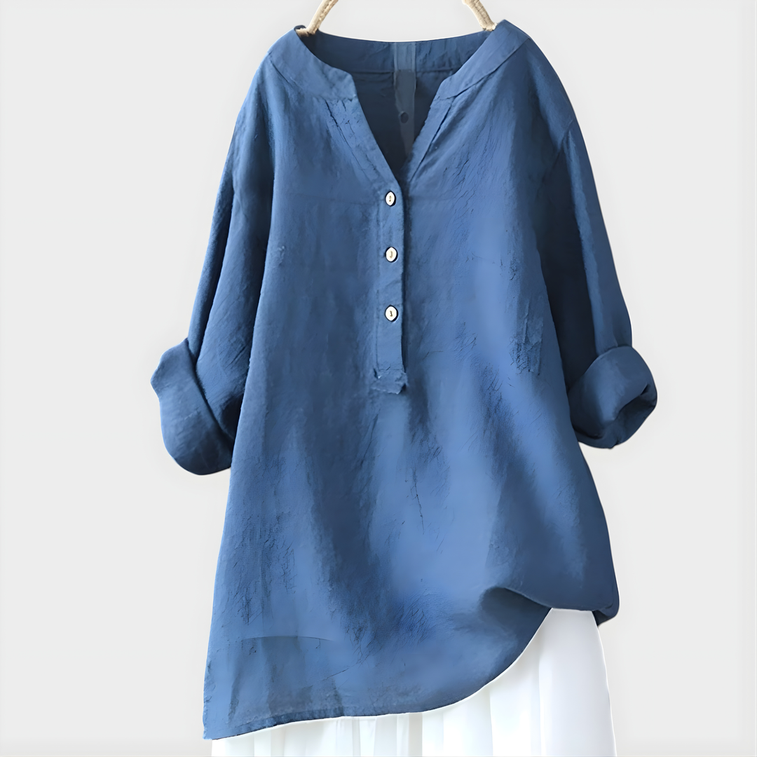 Verity | Cotton-Linen V-Neck Blouse