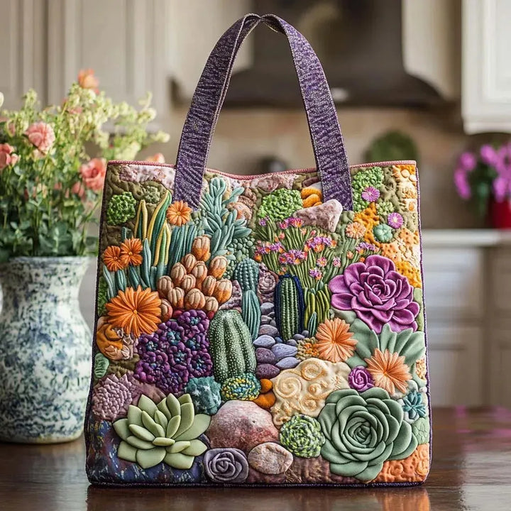 Succulent Garden | Handmade Quilted Tote Bag