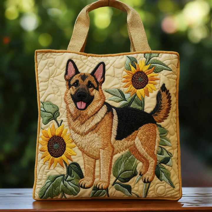German Shepherd Floral | Handmade Quilted Tote Bag