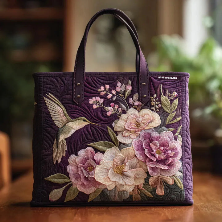 Hummingbirds and Orchids | Handmade Quilted Tote Bag