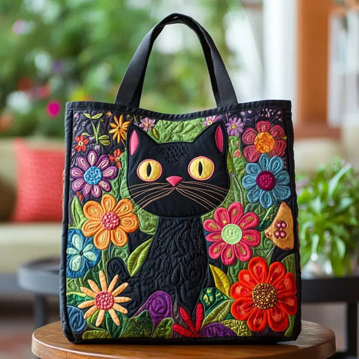 Enchanted Black Cat | Handmade Quilted Tote Bag
