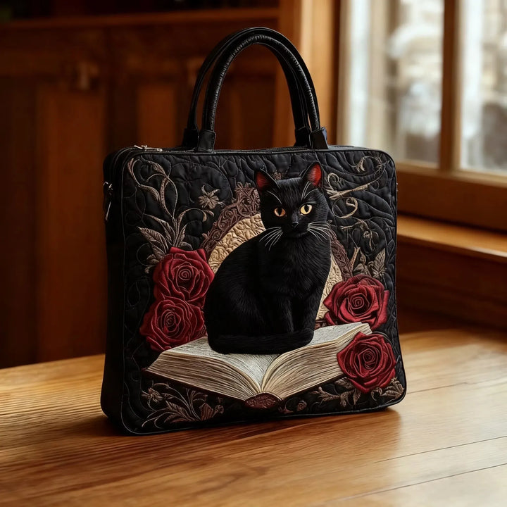 Black Cat on Books | Handmade Quilted Tote Bag