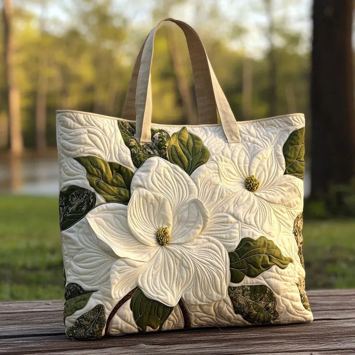 Elegant White Lilies | Handmade Quilted Tote Bag