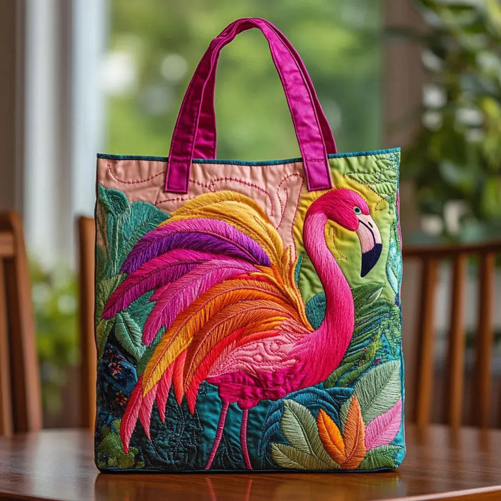 Rainbow Flamingo | Handmade Quilted Tote Bag
