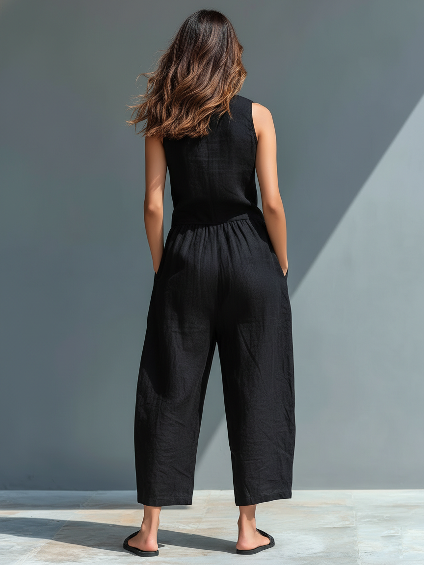 Vittoria | Minimalist Black Linen Jumpsuit