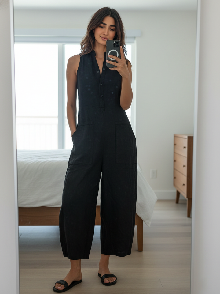 Vittoria | Minimalist Black Linen Jumpsuit