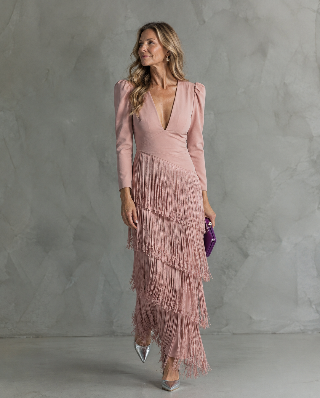Camille | Fringe Sleeve Midi Dress