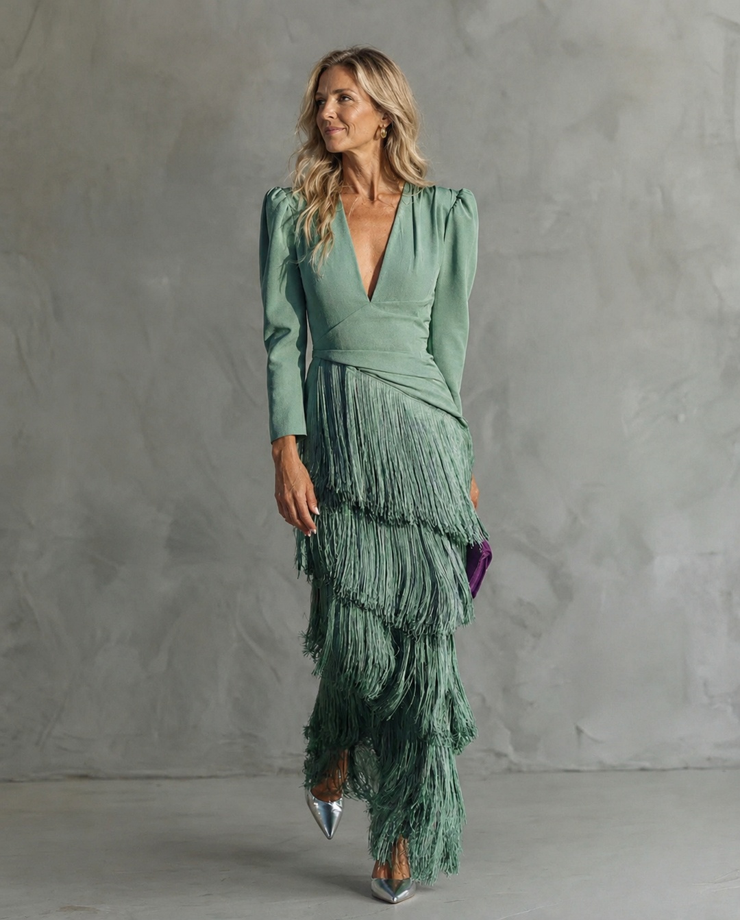 Camille | Fringe Sleeve Midi Dress