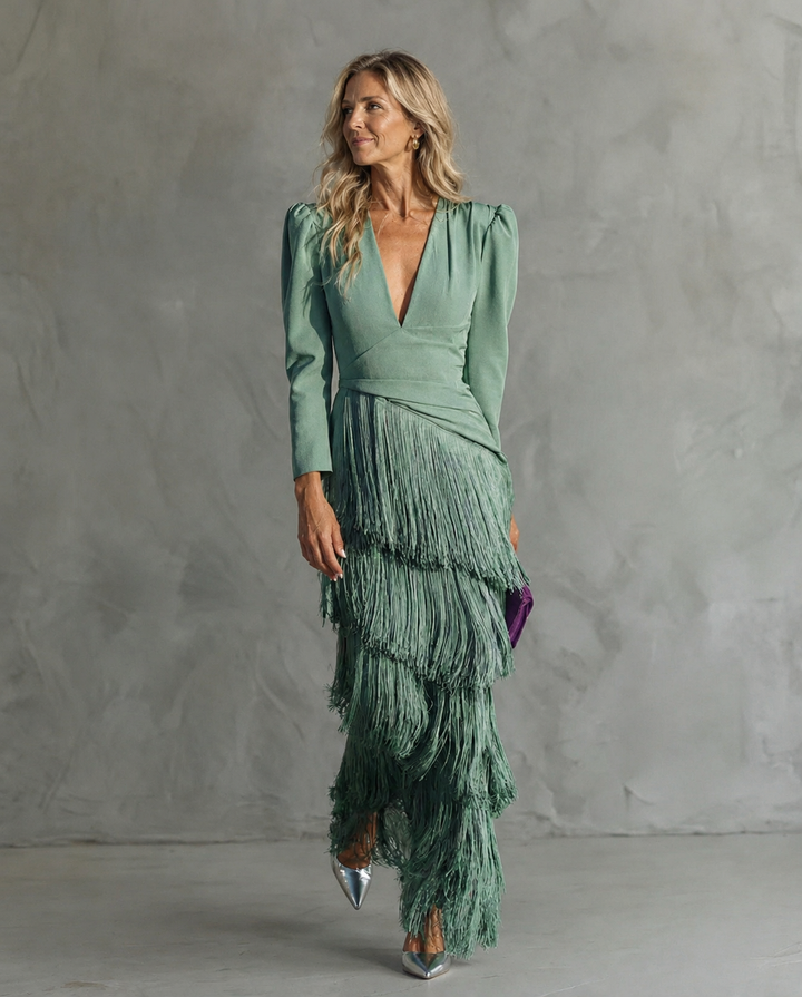 Camille | Fringe Sleeve Midi Dress