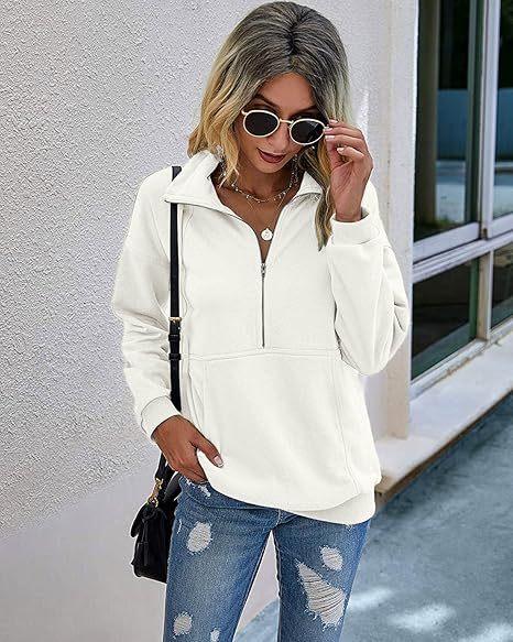 ANNIET - Lapel Zip-Up Sweatshirt for Women
