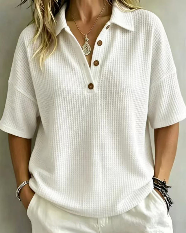 Maddison | Relaxed Waffle Polo Top