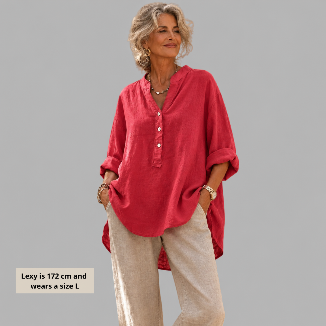 Verity | Cotton-Linen V-Neck Blouse