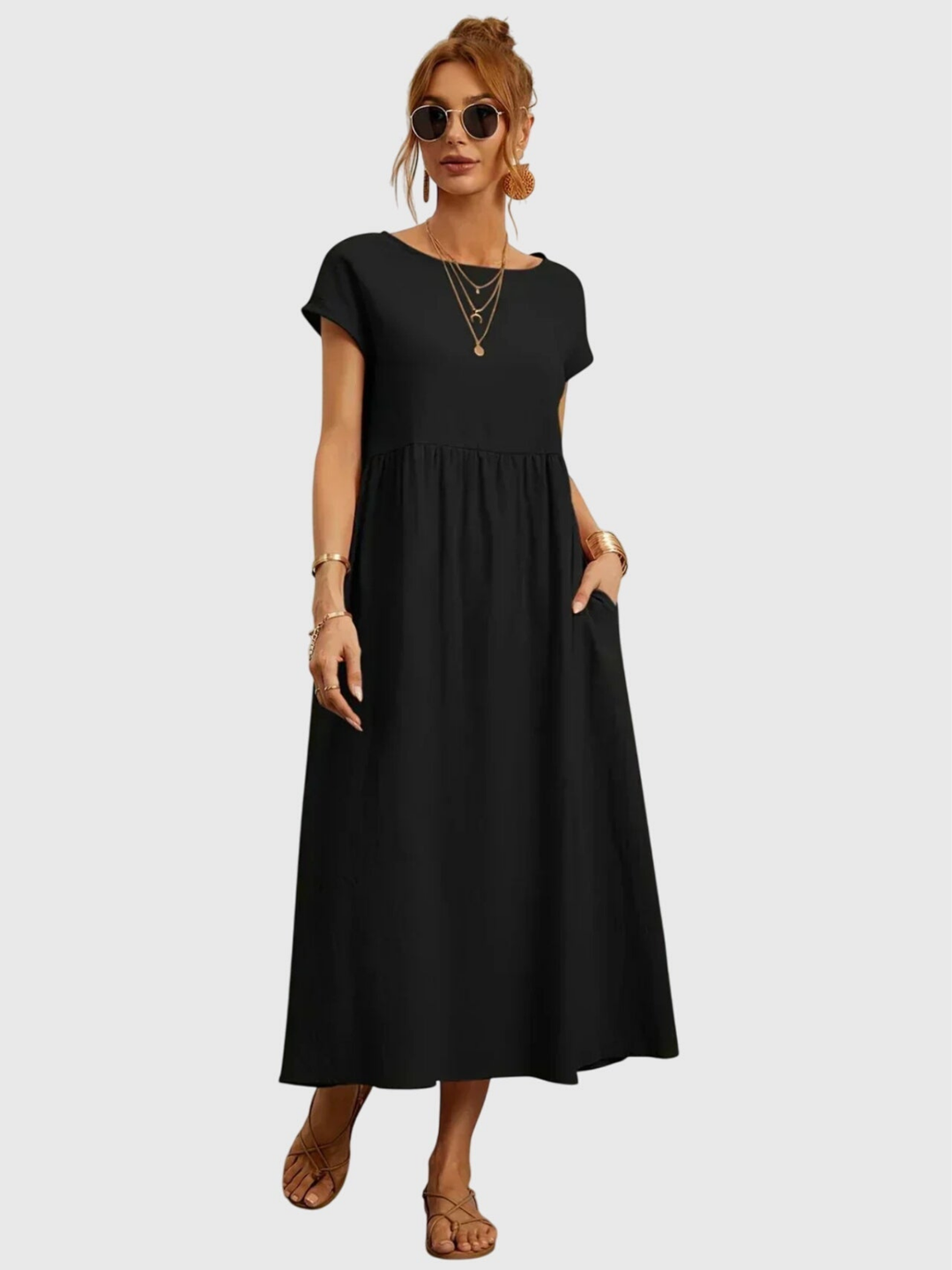 Nora | Linen Gathered Waist Midi Dress
